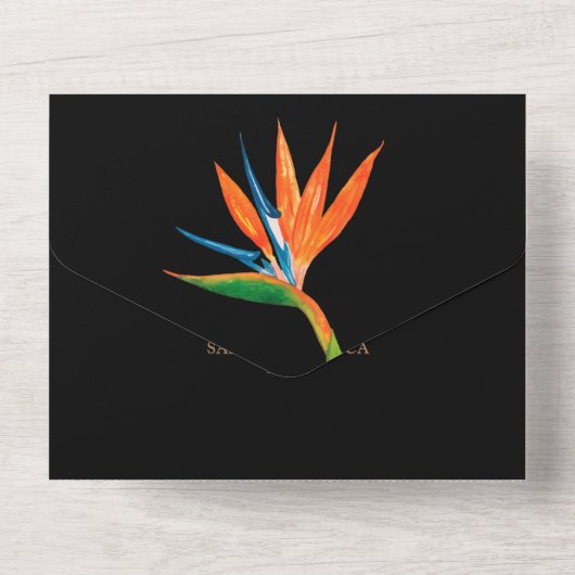 Vogel van de Paradise Waterverf Wedding All In One Uitnodiging (Achterkant)