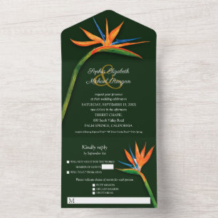Vogel van de Paradise Waterverf Wedding All In One Uitnodiging