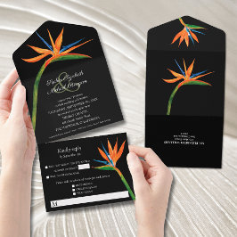 Vogel van de Paradise Waterverf Wedding All In One Uitnodiging