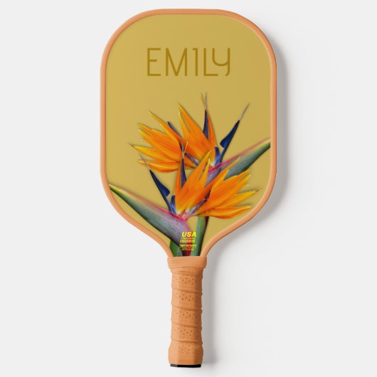 Vogel van het Paradijs Bloemen Naam Sinaasappel Pickleball Paddle (Achterkant)