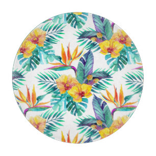 Vogel van het paradijs en het orchidee snijplank