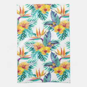 Vogel van het paradijs en het orchidee theedoek