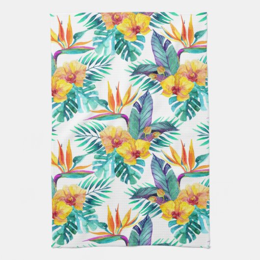 Vogel van het paradijs en het orchidee theedoek (Verticaal)