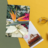 Vogel van het Paradijs en Poinsettias Hawaiian Flo Feestdagen Kaart