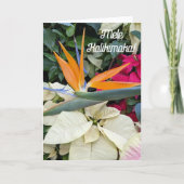 Vogel van het Paradijs en Poinsettias Hawaiian Flo Feestdagen Kaart (Voorkant)