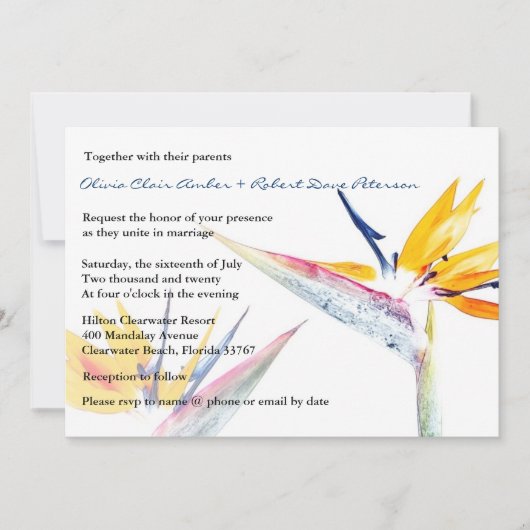 Vogel van het Paradijs Flower Wedding Invitation Kaart (Voorkant)