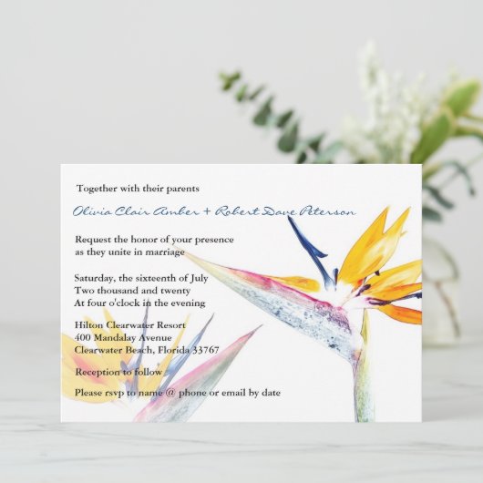 Vogel van het Paradijs Flower Wedding Invitation Kaart (Staand voorkant)