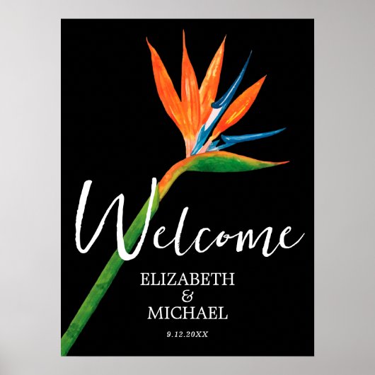 Vogel van het paradijs op Black Wedding Welcome Poster (Voorkant)