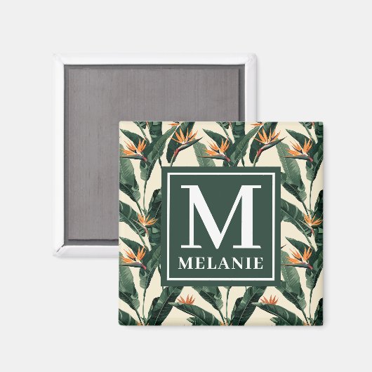 Vogel van het Paradijs Patroon Persoonlijk Monogra Magneet (Voorkant / Achterkant)