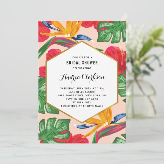 Vogel van het Paradise Tropical Bridal Shower Invi Kaart (Staand voorkant)