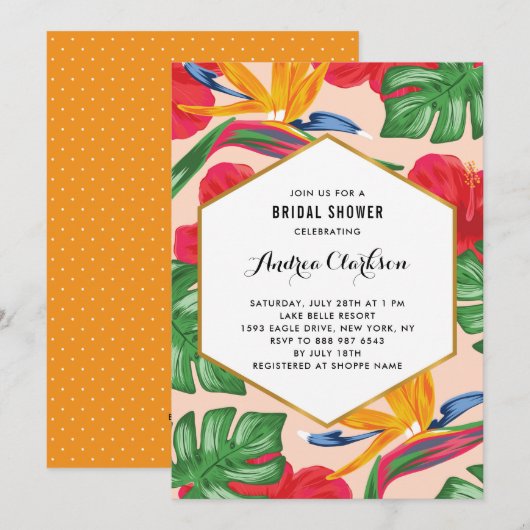 Vogel van het Paradise Tropical Bridal Shower Invi Kaart (Voorkant / Achterkant)