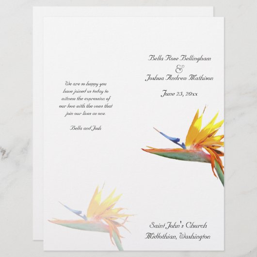 Vogel van het programma voor paradijs-bruiloft (Voorkant / Achterkant)