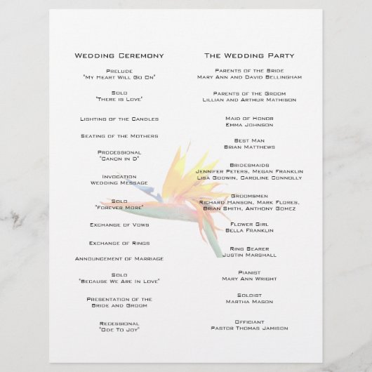 Vogel van het programma voor paradijs-bruiloft (Achterkant)