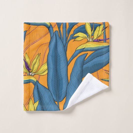 Vogel van paradijse bloemen op sinaasappel bad handdoek (Wasdoekje)