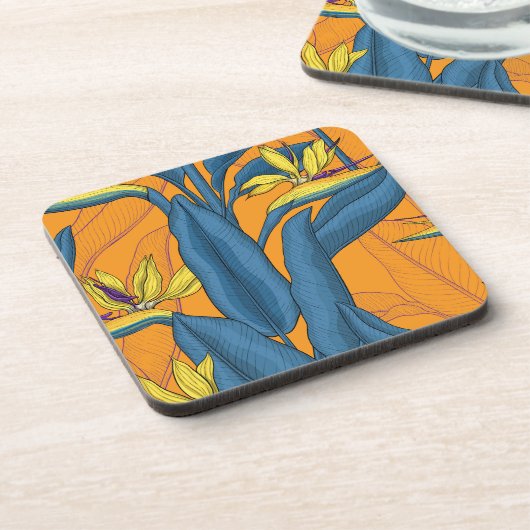 Vogel van paradijse bloemen op sinaasappel bier onderzetter (Linkerzijde)