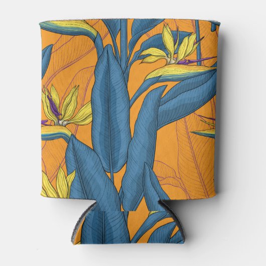 Vogel van paradijse bloemen op sinaasappel blikjeskoeler (Voorkant)