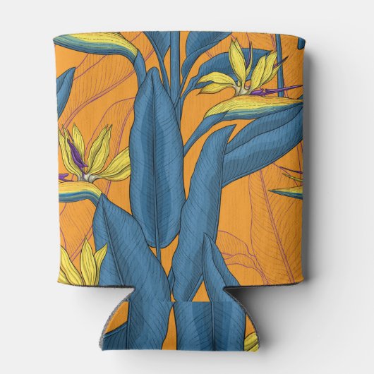 Vogel van paradijse bloemen op sinaasappel blikjeskoeler (Achterkant)