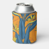 Vogel van paradijse bloemen op sinaasappel blikjeskoeler (Blikje Achterkant)