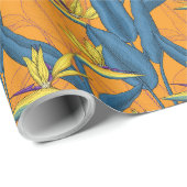 Vogel van paradijse bloemen op sinaasappel cadeaupapier (Rol Hoek)