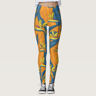 Vogel van paradijse bloemen op sinaasappel leggings