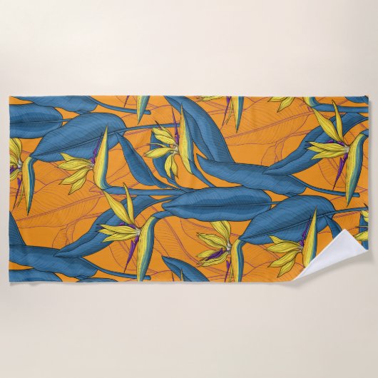 Vogel van paradijse bloemen op sinaasappel strandlaken (Voorkant)