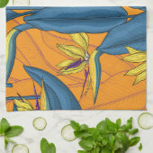 Vogel van paradijse bloemen op sinaasappel theedoek (Gevouwen)