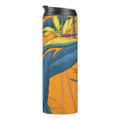 Vogel van paradijse bloemen op sinaasappel thermosbeker (Geroteerd rechts)