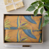 Vogel van paradijse bloemen op sinaasappel tissuepapier (Geschenk)