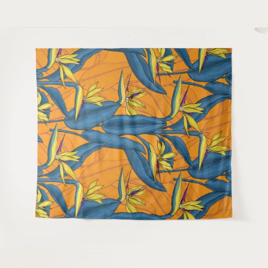 Vogel van paradijse bloemen op sinaasappel wandkleed (Voorkant (horizontaal))