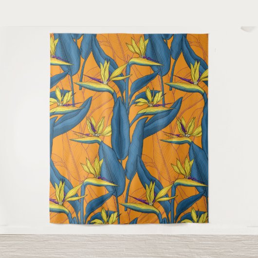 Vogel van paradijse bloemen op sinaasappel wandkleed (Voorkant)