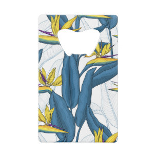 Vogel van paradijse bloemen op wit creditkaart flessenopener