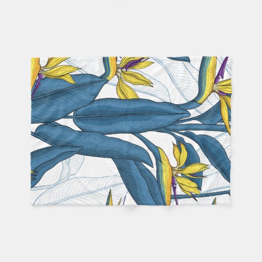 Vogel van paradijse bloemen op wit fleece deken (Voorkant (Horizontaal))