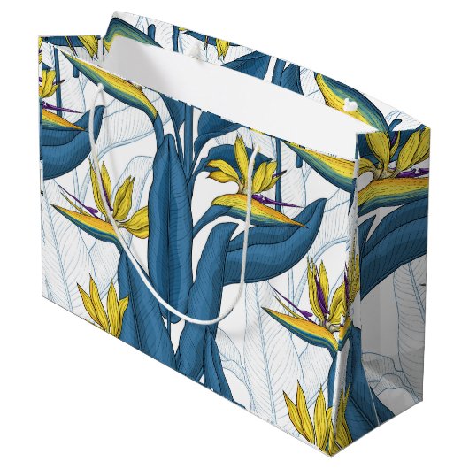 Vogel van paradijse bloemen op wit groot cadeauzakje (Achterkant Gekanteld)