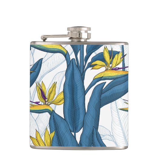 Vogel van paradijse bloemen op wit heupfles (Voorkant)