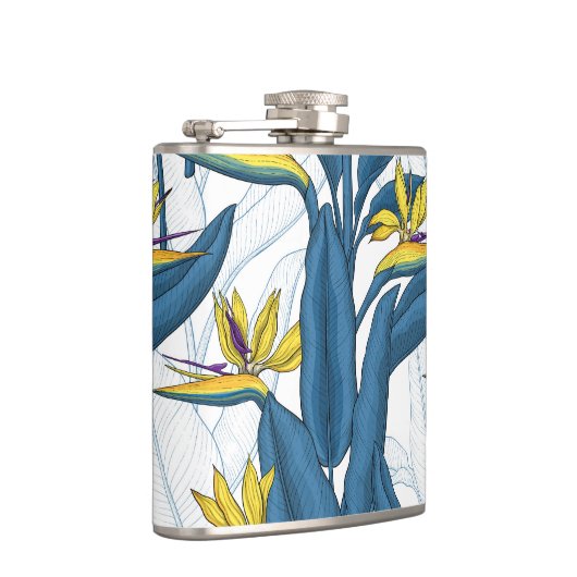 Vogel van paradijse bloemen op wit heupfles (Rechts)