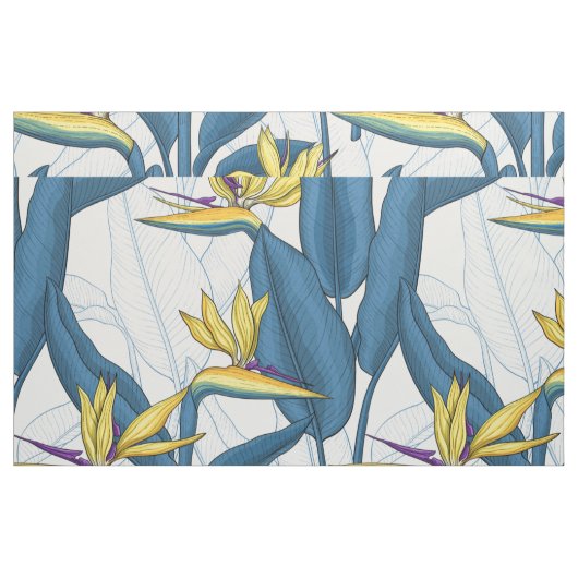 Vogel van paradijse bloemen op wit stof (Fat Quarter)