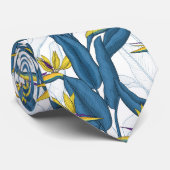 Vogel van paradijse bloemen op wit stropdas (Opgerold)