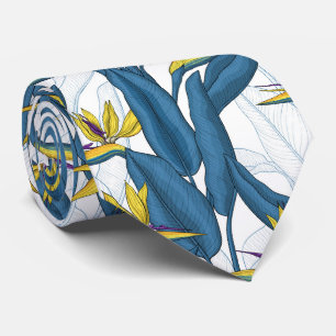 Vogel van paradijse bloemen op wit stropdas