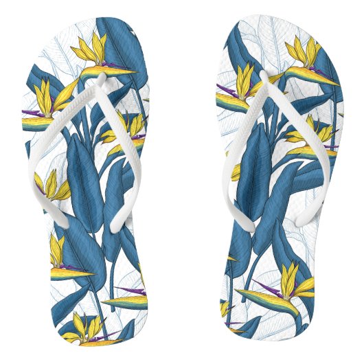 Vogel van paradijse bloemen op wit teenslippers (Voetbed)