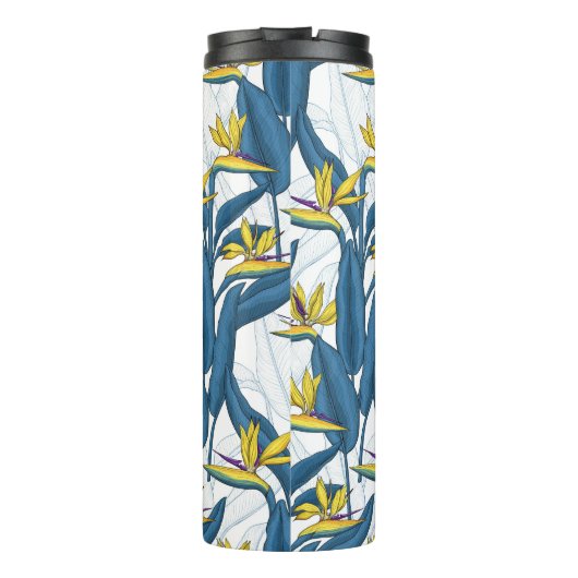 Vogel van paradijse bloemen op wit thermosbeker (Achterkant)