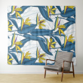 Vogel van paradijse bloemen op wit wandkleed (In Situ (horizontaal))