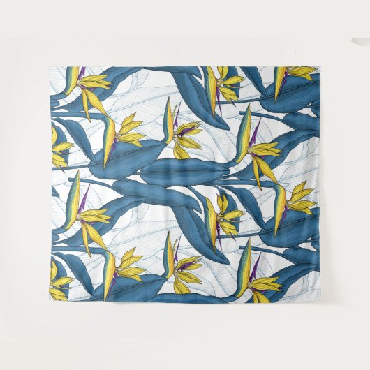 Vogel van paradijse bloemen op wit wandkleed (Voorkant (horizontaal))