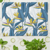 Vogel van paradijse bloemen op witte keukenhanddoe theedoek (Gevouwen)