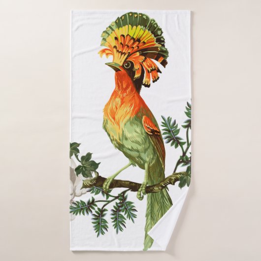 Vogel van Paradise en exotische bloemen op een wit Badhanddoek (Badhanddoek)