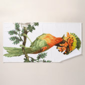 Vogel van Paradise en exotische bloemen op een wit Badhanddoek (Badhanddoek)