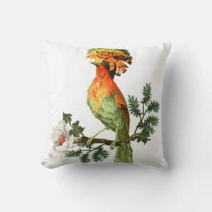 Vogel van Paradise en exotische bloemen op een wit Kussen
