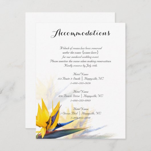 Vogel van paradise Flowers Accommodations Insert Informatiekaartje (Voorkant / Achterkant)