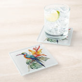 Vogel van Paradise, kleurrijke spookvogel'n bloem Glazen Onderzetter (Schuin)