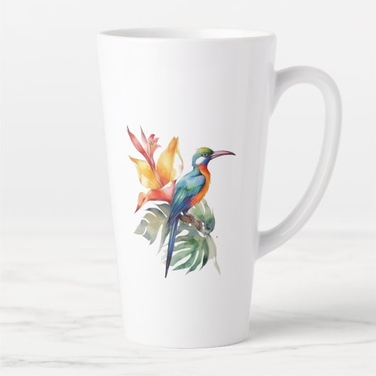Vogel van Paradise, kleurrijke spookvogel'n bloem Latte Mok (Rechts)