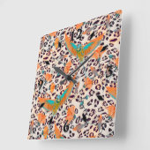 Vogel van Paradise, luipaarhuid, koraal en turquoi Vierkante Klok (Hoek)